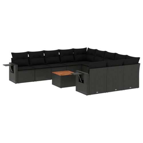 Vrtna garnitura - 12-dijelni set vrtnih sofa od poliratana s jastucima crni - Crna 1 Cijena