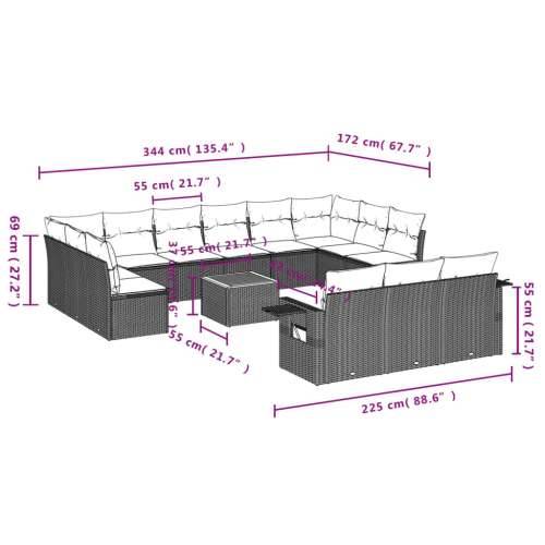 Vrtna garnitura - 14-dijelni set vrtnih sofa od poliratana s jastucima sivi - Siva 1 Cijena