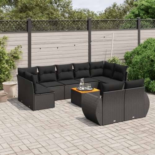 Vrtna garnitura - 10-dijelni set vrtnih sofa s jastucima crni od poliratana - Crna 5x srednja + 2x kutna + stol 1 Cijena