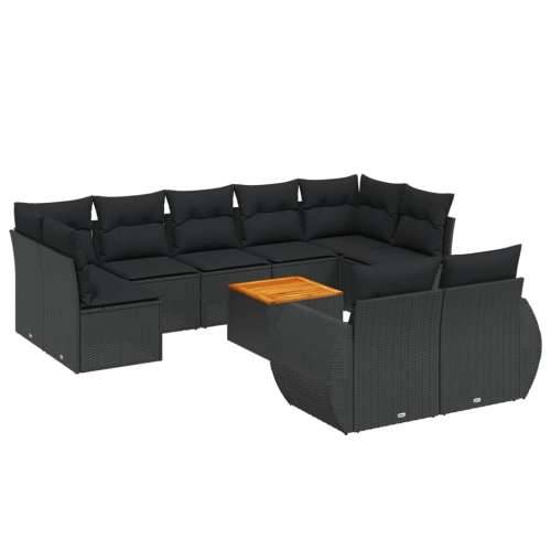 Vrtna garnitura - 10-dijelni set vrtnih sofa s jastucima crni od poliratana - Crna 5x srednja + 2x kutna + stol 1 Cijena