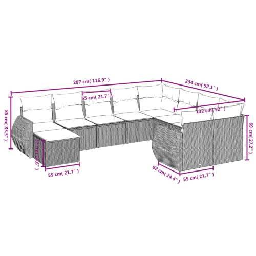 Vrtna garnitura - 10-dijelni set vrtnih sofa s jastucima crni od poliratana - Crna stol + 5x srednja + 2x kutna 1 Cijena