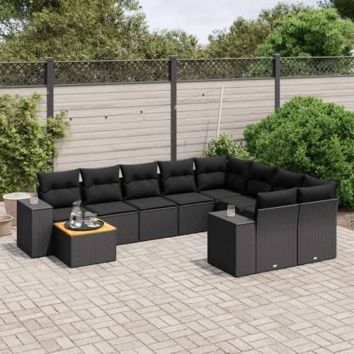 Vrtna garnitura - 10-dijelni set vrtnih sofa s jastucima crni od poliratana - Crna stol + 5x srednja + 2x kutna 1 Cijena
