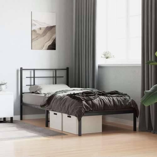 Metalni okvir za krevet s uzglavljem crni 90x200 cm - Crna 90 x 200 cm s uzglavljem Cijena