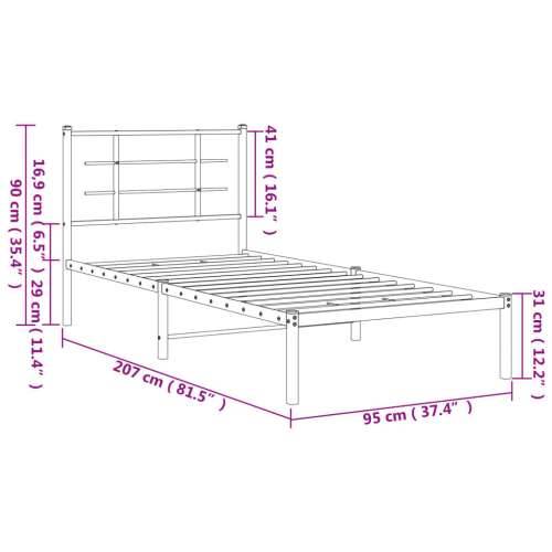 Metalni okvir za krevet s uzglavljem crni 90x200 cm - Crna 90 x 200 cm s uzglavljem Cijena