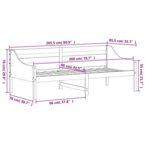 Dnevni krevet bez madraca 80 x 200 cm od masivne borovine - Prirodna 80 x 200 cm Cijena