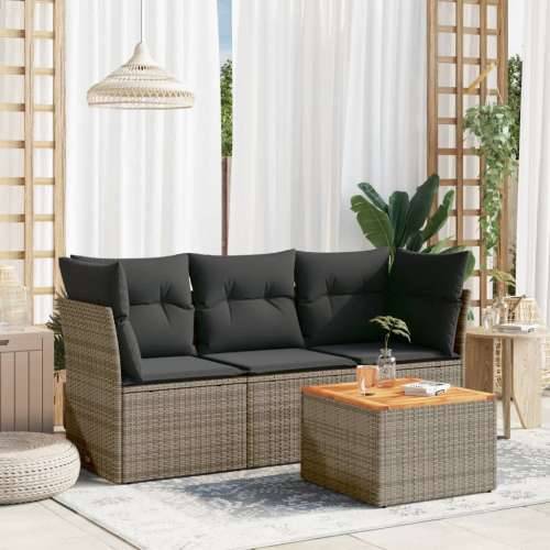 Vrtna garnitura - 4-dijelni set vrtnih sofa od poliratana s jastucima sivi - Siva 1 Cijena