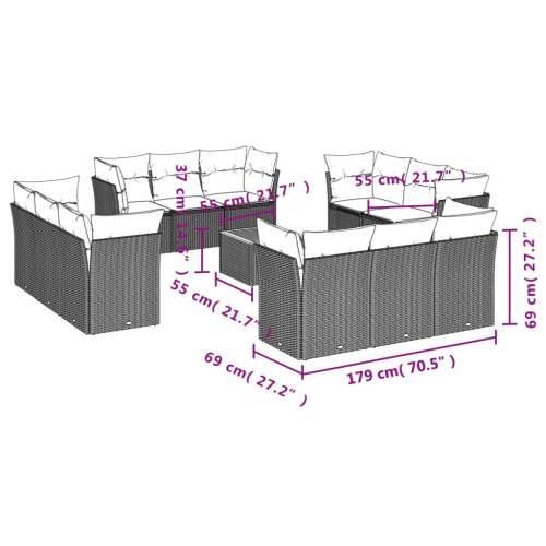 Vrtna garnitura - 13-dijelni set vrtnih sofa od poliratana s jastucima sivi - Siva 1 Cijena