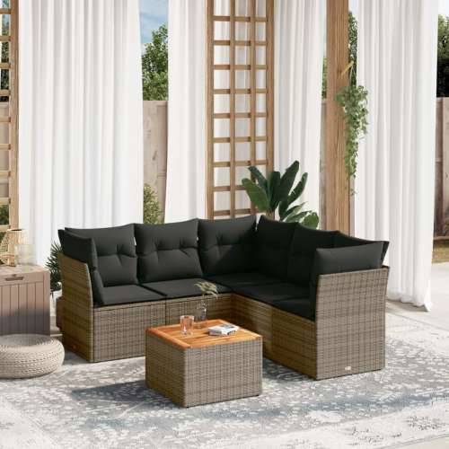 Vrtna garnitura - 6-dijelni set vrtnih sofa od poliratana s jastucima sivi - Siva 3x kutna + stol + 2x srednja 1 Cijena