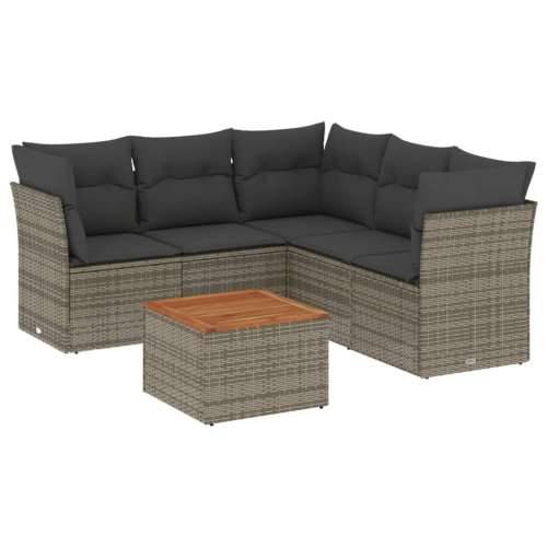 Vrtna garnitura - 6-dijelni set vrtnih sofa od poliratana s jastucima sivi - Siva 3x kutna + stol + 2x srednja 1 Cijena