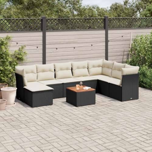 Vrtna garnitura - 9-dijelni set vrtnih sofa s jastucima crni od poliratana - Crna i krem 1 Cijena