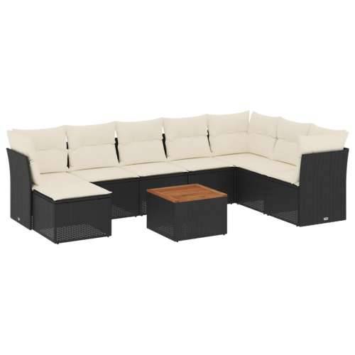 Vrtna garnitura - 9-dijelni set vrtnih sofa s jastucima crni od poliratana - Crna i krem 1 Cijena
