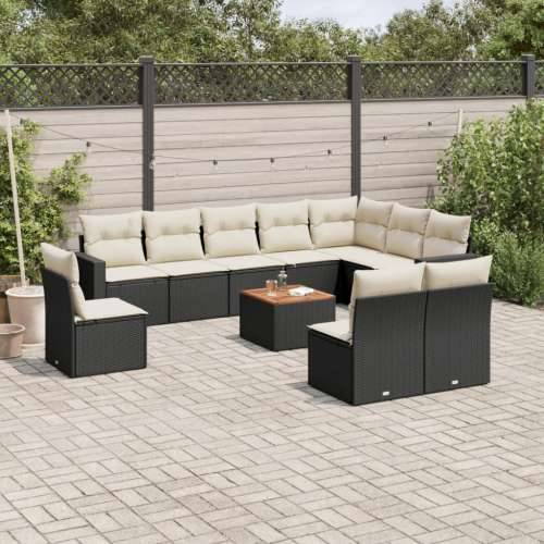 Vrtna garnitura - 11-dijelni set vrtnih sofa od poliratana s jastucima crni - Crna i krem 1 Cijena