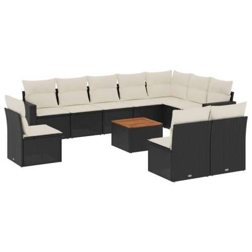 Vrtna garnitura - 11-dijelni set vrtnih sofa od poliratana s jastucima crni - Crna i krem 1 Cijena