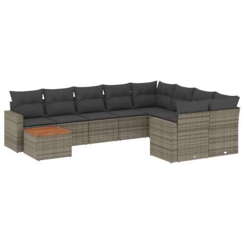 Vrtna garnitura - 10-dijelni set vrtnih sofa od poliratana s jastucima sivi - Siva 1 stol + 2x kutna + 5x srednja Cijena