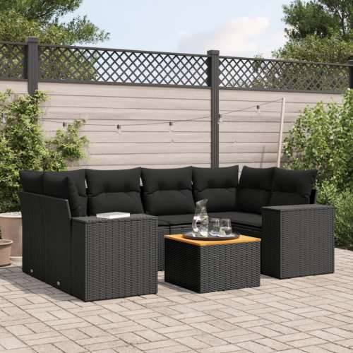 Vrtna garnitura - 7-dijelni set vrtnih sofa od poliratana s jastucima crni - Crna 1 Cijena