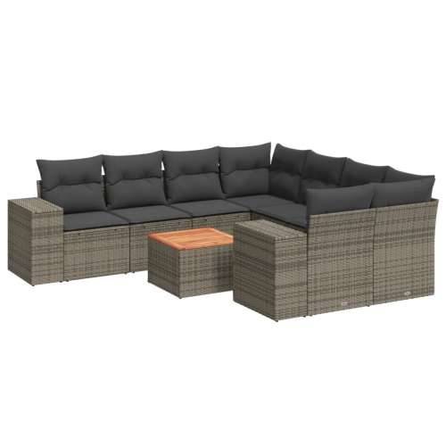 Vrtna garnitura - 9-dijelni set vrtnih sofa od poliratana s jastucima sivi - Siva 1 Cijena