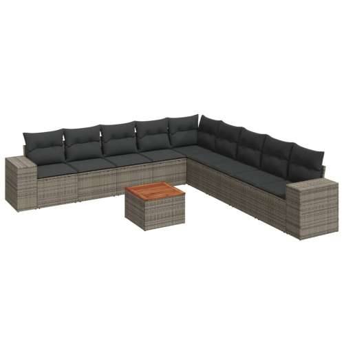 Vrtna garnitura - 10-dijelni set vrtnih sofa od poliratana s jastucima sivi - Siva 1 Cijena