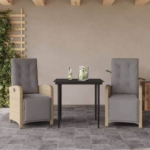 3-dijelni bistro set s jastucima bež od poliratana - Dužina stola 80 cm Oštra noga 2 Cijena