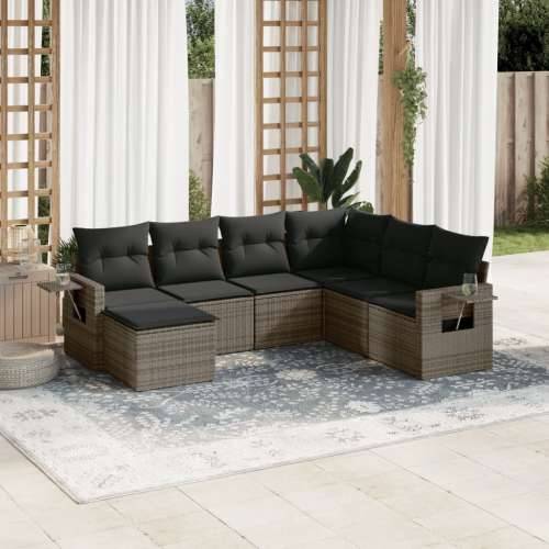 Vrtna garnitura - 7-dijelni set vrtnih sofa sivi od poliratana - Siva Sa stolom 1 Cijena