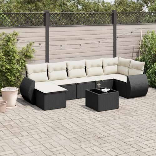 Vrtna garnitura - 7-dijelni set vrtnih sofa od poliratana s jastucima crni - Crna i krem 1 Bez stola Cijena