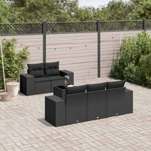 Vrtna garnitura - 6-dijelni set vrtnih sofa s jastucima crni od poliratana - Crna 1 Cijena