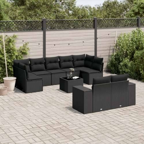 Vrtna garnitura - 10-dijelni set vrtnih sofa s jastucima crni od poliratana - Crna Sa stolom 1 Cijena