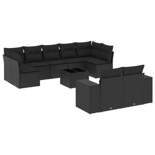 Vrtna garnitura - 10-dijelni set vrtnih sofa s jastucima crni od poliratana - Crna Sa stolom 1 Cijena