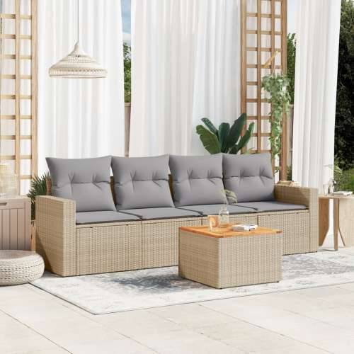 5-dijelni vrtni set sofa s jastucima bež od poliratana - bež i siva 1 Cijena