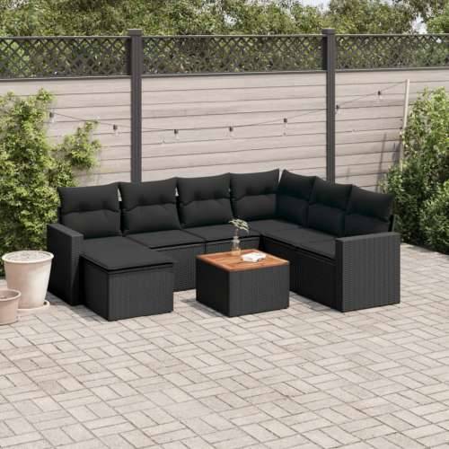 Vrtna garnitura - 8-dijelni set vrtnih sofa od poliratana s jastucima crni - Crna 1 kutna + stol + 3x srednja Cijena