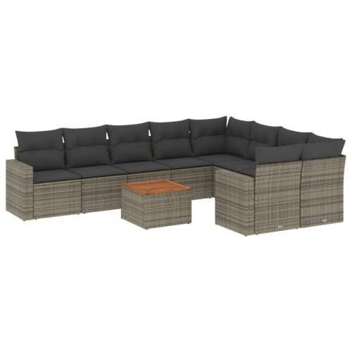 Vrtna garnitura - 10-dijelni set vrtnih sofa od poliratana s jastucima sivi - Siva 1 5x srednja + stol + 2x kutna Cijena