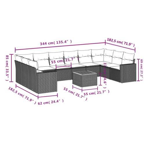 Vrtna garnitura - 11-dijelni set vrtnih sofa od poliratana s jastucima bež - Bež 1 2x corner + table + 6x middle Cijena