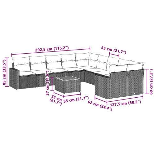 Vrtna garnitura - 11-dijelni set vrtnih sofa od poliratana s jastucima crni - Crna i krem 1 stol + 2x kutna + 6x srednja Cijena