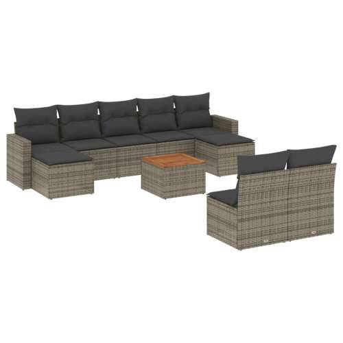 Vrtna garnitura - 10-dijelni set vrtnih sofa od poliratana s jastucima sivi - Siva 1 Cijena