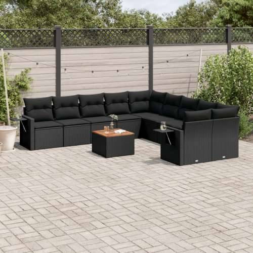 Vrtna garnitura - 11-dijelni set vrtnih sofa od poliratana s jastucima crni - Crna 1 stol + 2x kutna + 6x srednja Cijena