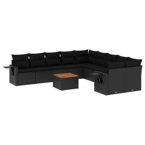 Vrtna garnitura - 11-dijelni set vrtnih sofa od poliratana s jastucima crni - Crna 1 stol + 2x kutna + 6x srednja Cijena