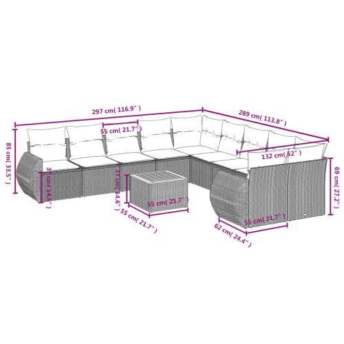 Vrtna garnitura - 11-dijelni set vrtnih sofa od poliratana s jastucima crni - Crna stol + 2x kutna + 6x srednja 1 Cijena