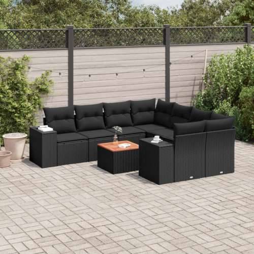 Vrtna garnitura - 9-dijelni set vrtnih sofa s jastucima crni od poliratana - Crna 1 Cijena
