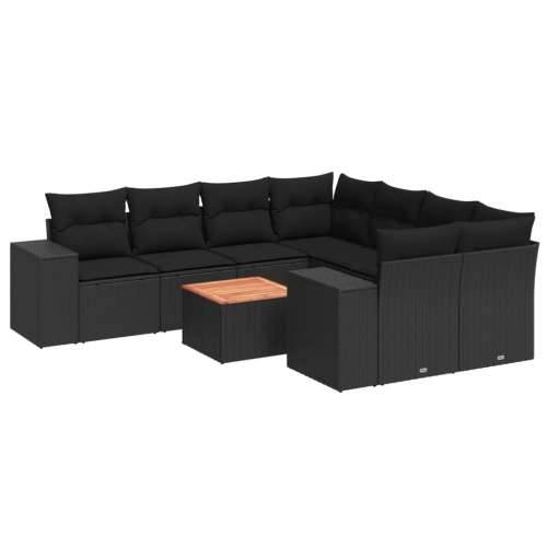 Vrtna garnitura - 9-dijelni set vrtnih sofa s jastucima crni od poliratana - Crna 1 Cijena