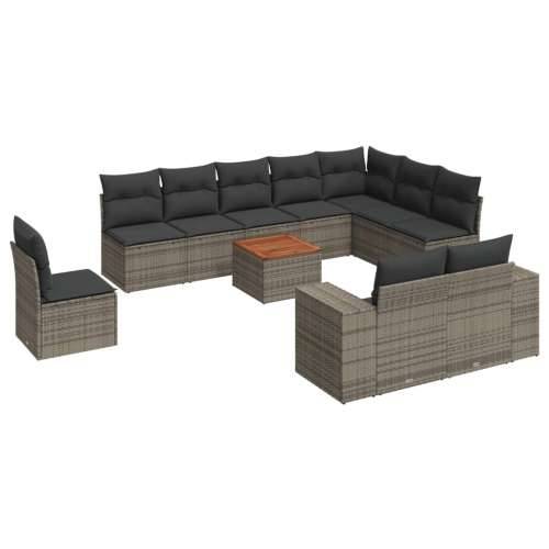 Vrtna garnitura - 11-dijelni set vrtnih sofa od poliratana s jastucima sivi - Siva 1 Cijena
