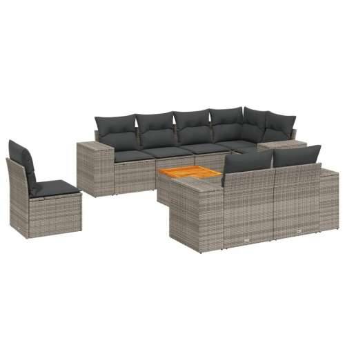 Vrtna garnitura - 9-dijelni set vrtnih sofa od poliratana s jastucima sivi - siva i tamnosiva 3x srednja + kutna + stol 1 Cijena