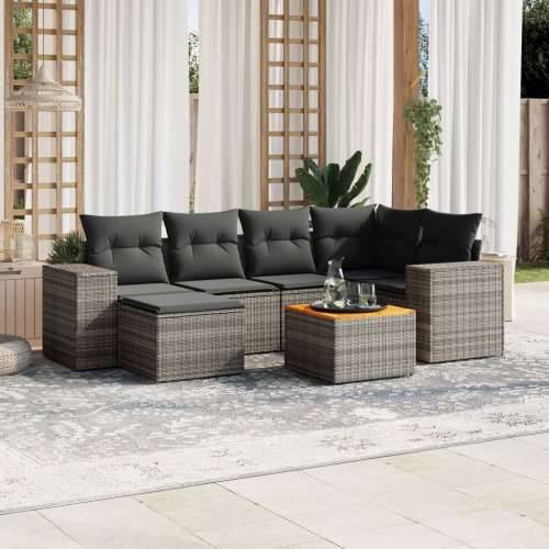 Vrtna garnitura - 7-dijelni set vrtnih sofa sivi od poliratana - Siva 1 Cijena