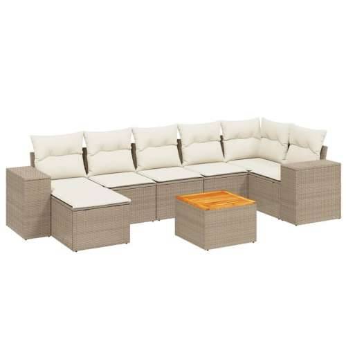 Vrtna garnitura - 8-dijelni set vrtnih sofa od poliratana s jastucima bež - bež i krem kutna + 3x srednja + tabure + stol 1 Cijena