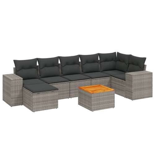 Vrtna garnitura - 8-dijelni set vrtnih sofa od poliratana s jastucima sivi - siva i tamnosiva kutna + 3x srednja + tabure + stol Cijena