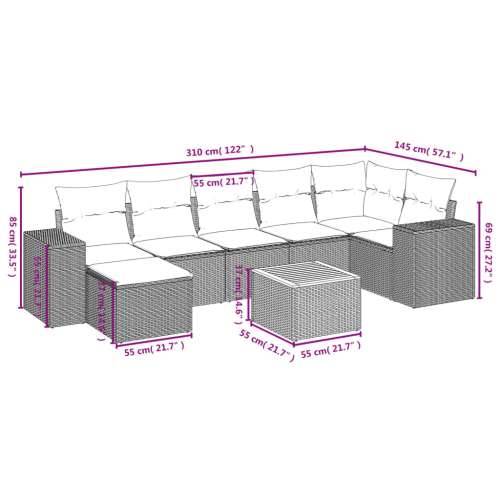 Vrtna garnitura - 8-dijelni set vrtnih sofa od poliratana s jastucima sivi - siva i tamnosiva kutna + 3x srednja + tabure + stol Cijena