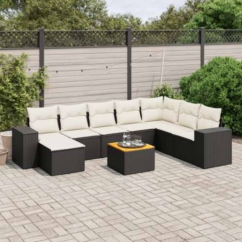 Vrtna garnitura - 9-dijelni set vrtnih sofa s jastucima crni od poliratana - Crna i krem 1 Cijena