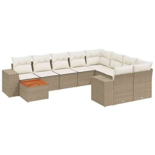 Vrtna garnitura - 10-dijelni set vrtnih sofa s jastucima bež od poliratana - bež i krem table + 2x corner + 5x middler 1 Cijena