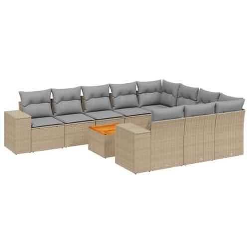 Vrtna garnitura - 11-dijelni set vrtnih sofa od poliratana s jastucima bež - bež i siva 6x srednja + 2x kutna + stol 1 Cijena