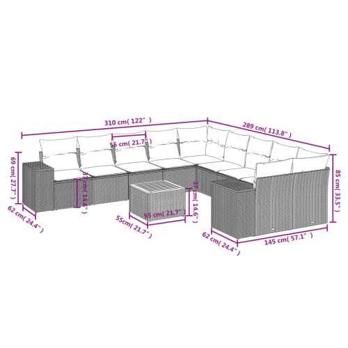 Vrtna garnitura - 11-dijelni set vrtnih sofa od poliratana s jastucima bež - bež i krem table + 2x corner + 6x middler 1 Cijena