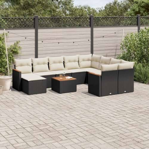 Vrtna garnitura - 11-dijelni set vrtnih sofa od poliratana s jastucima crni - Crna i krem 1 Cijena