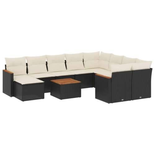 Vrtna garnitura - 11-dijelni set vrtnih sofa od poliratana s jastucima crni - Crna i krem 1 Cijena